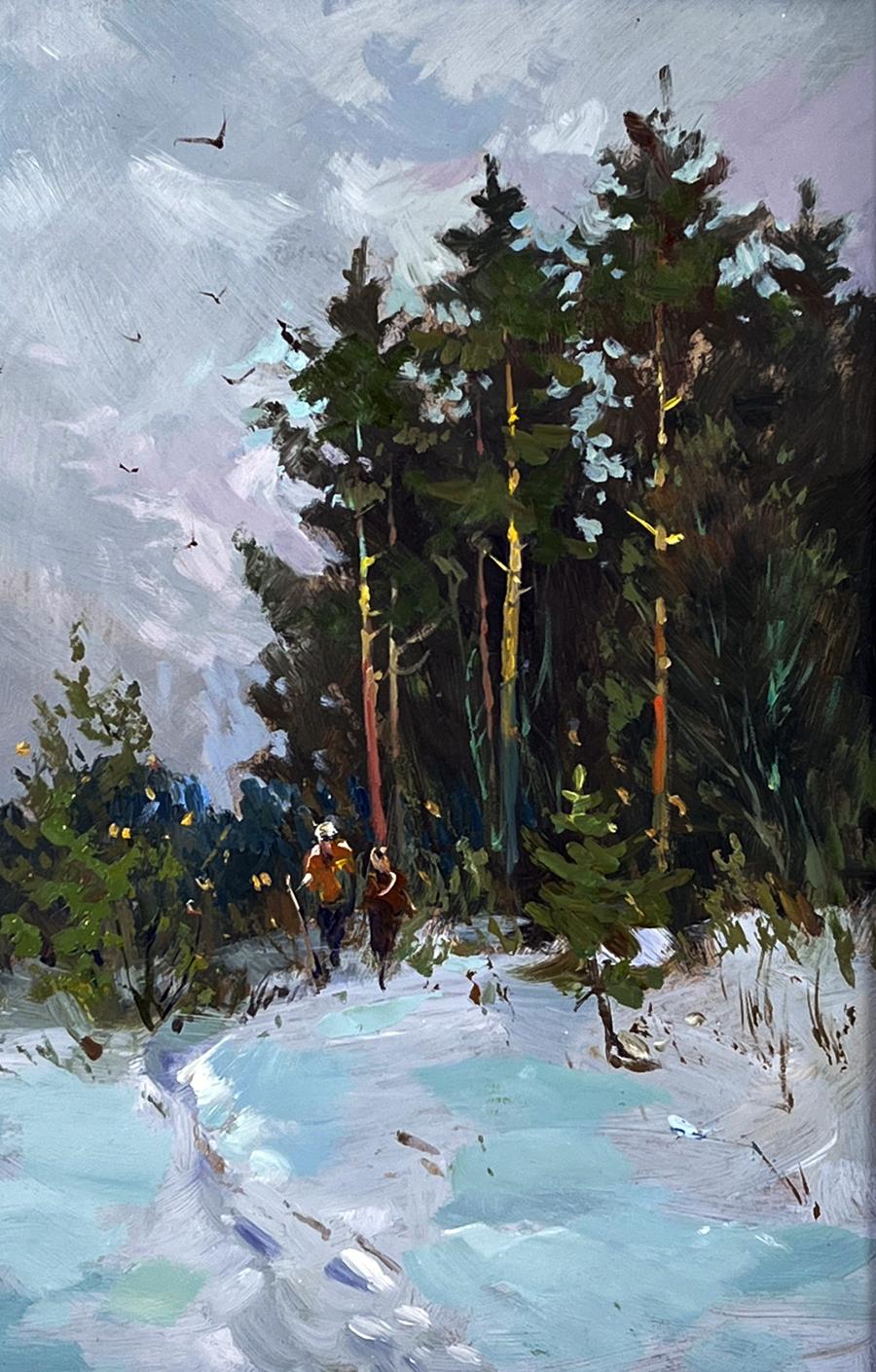 Oil painting of snowy forest path by Yuriy Suprunchuk