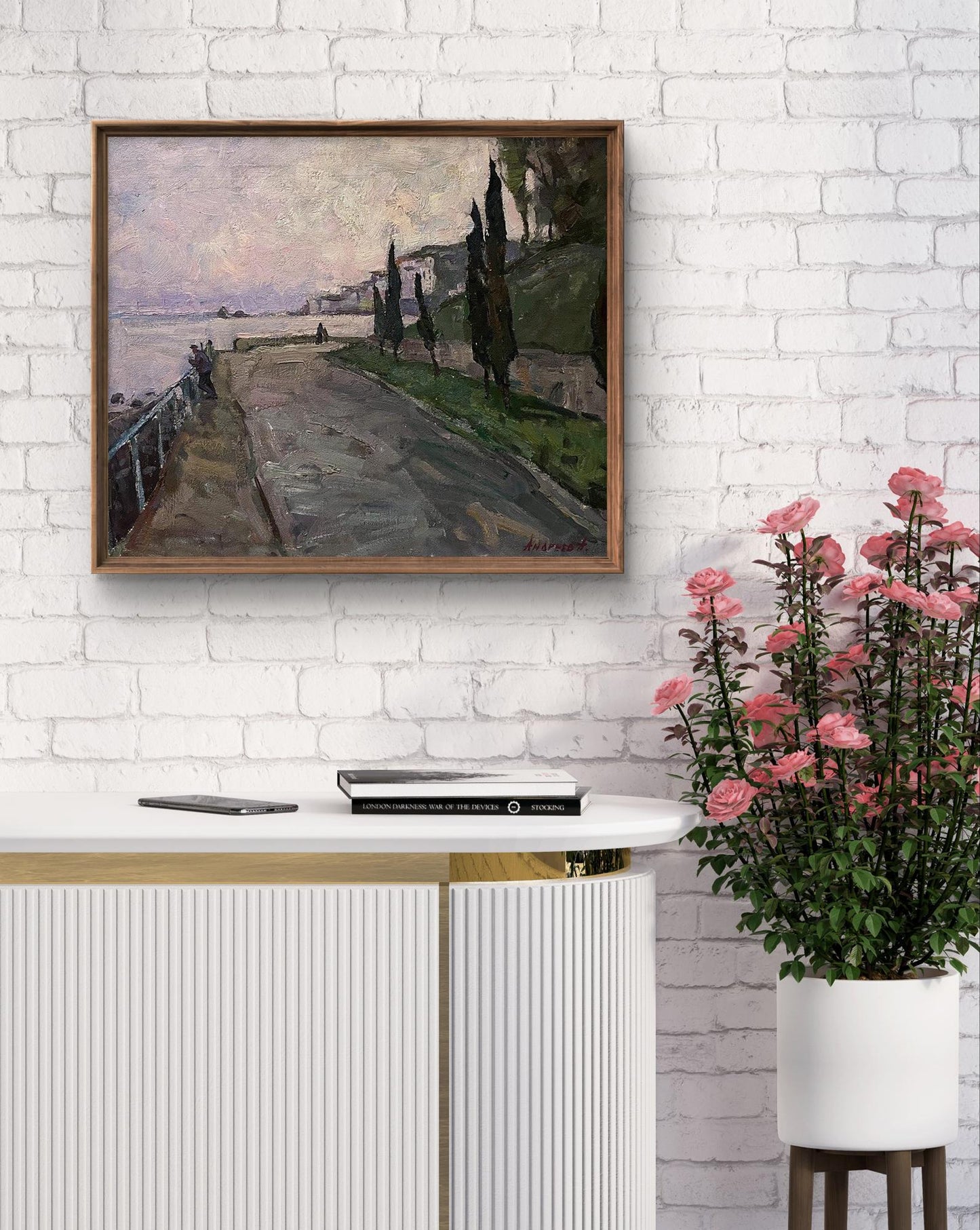 Framed impressionist oil painting Embankment by Oleksandr Andreev