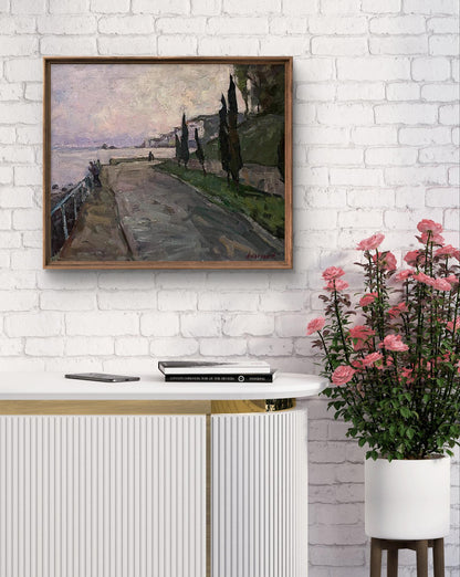 Framed impressionist oil painting Embankment by Oleksandr Andreev