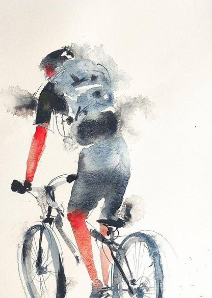 Watercolor painting Cyclist on the Road Olena Klimenko