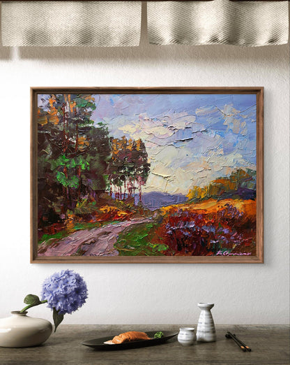 Oil painting The road to the forest by Boris Serdyuk in wooden frame
