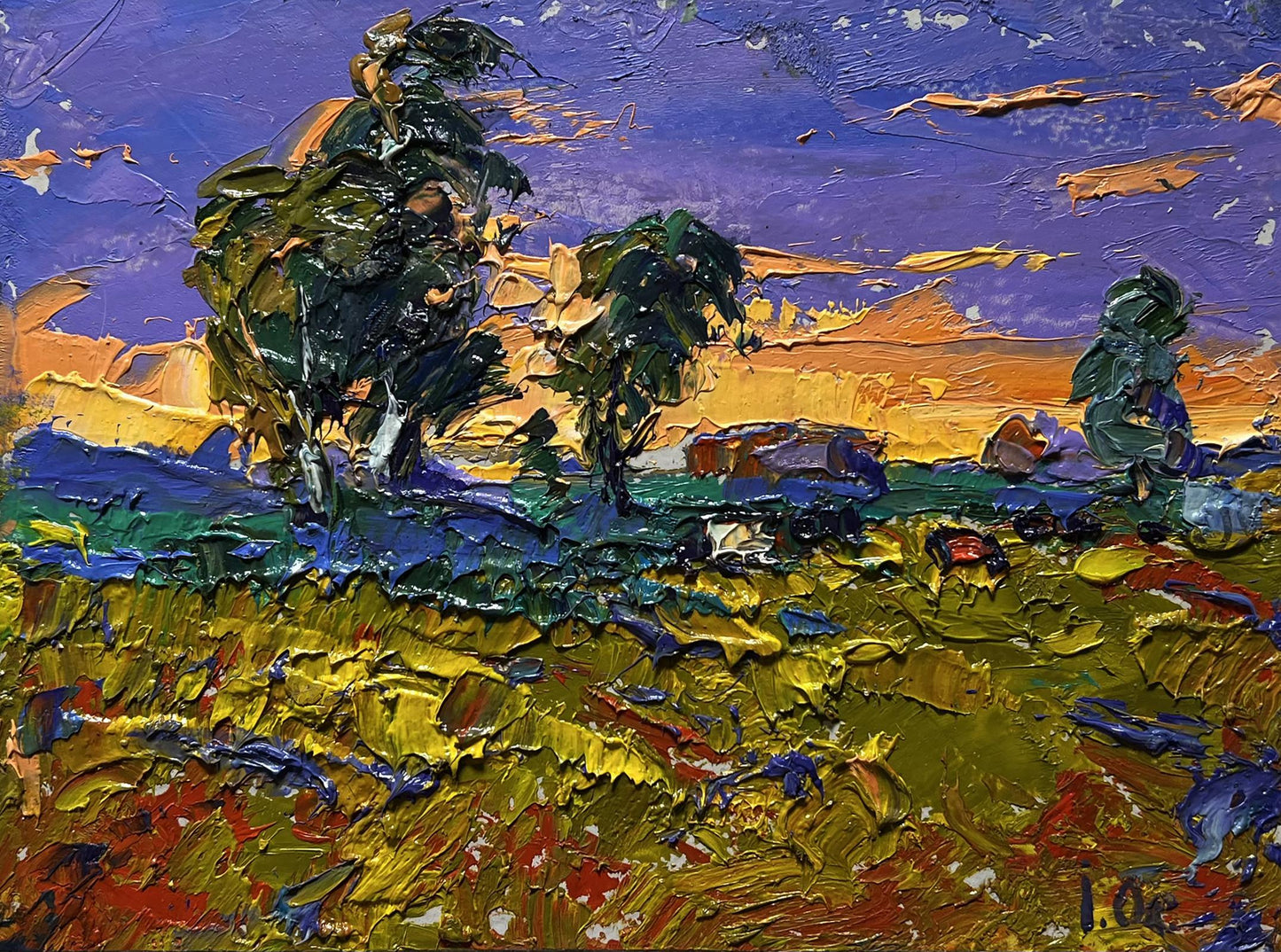 Vibrant impressionist oil painting The Day Passes with a Yellow Sunset by Oleksiy Ivanyuk