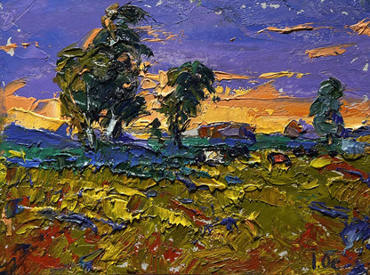 Vibrant impressionist oil painting The Day Passes with a Yellow Sunset by Oleksiy Ivanyuk