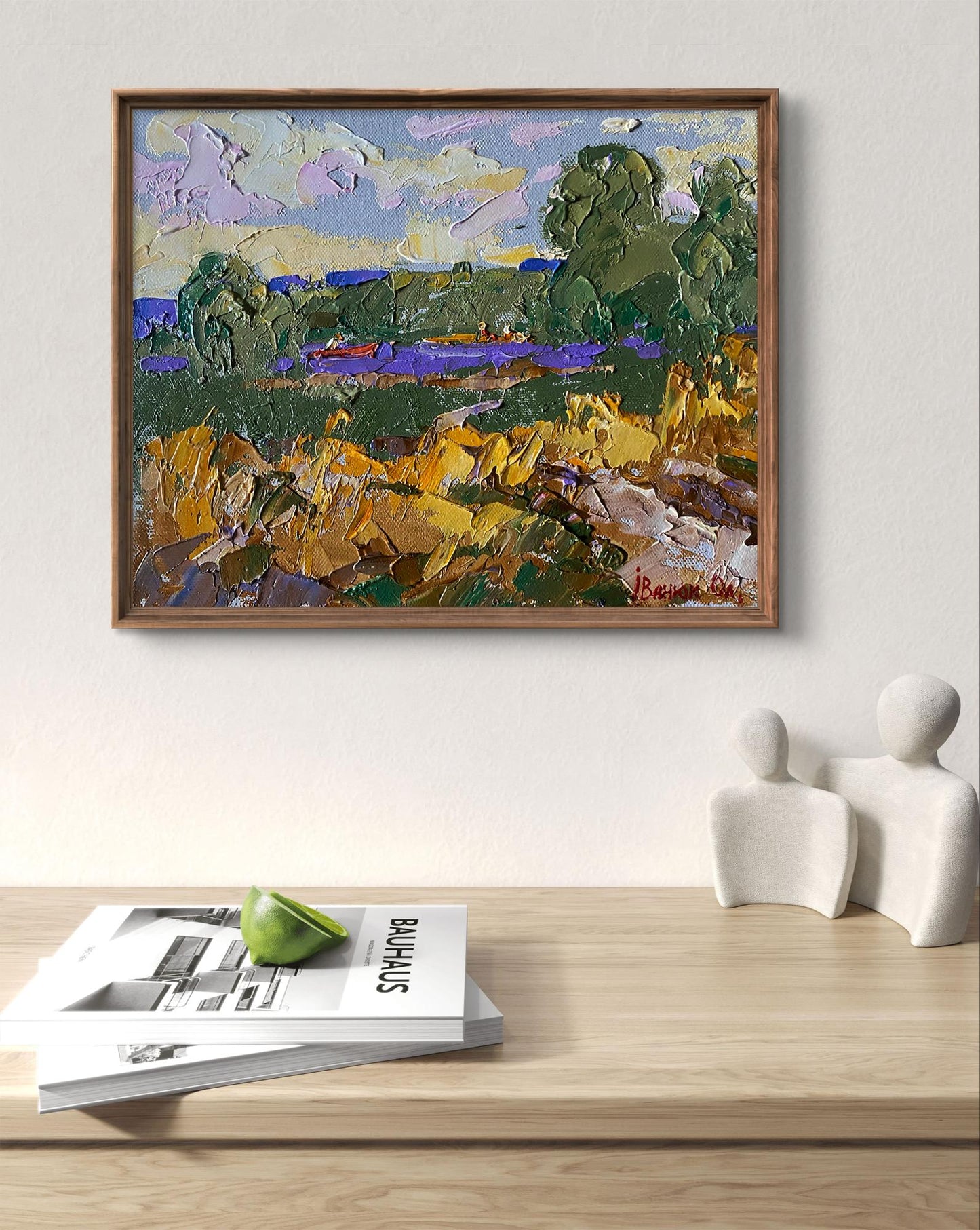 Framed impressionist oil painting Small river by Oleksiy Ivanyuk