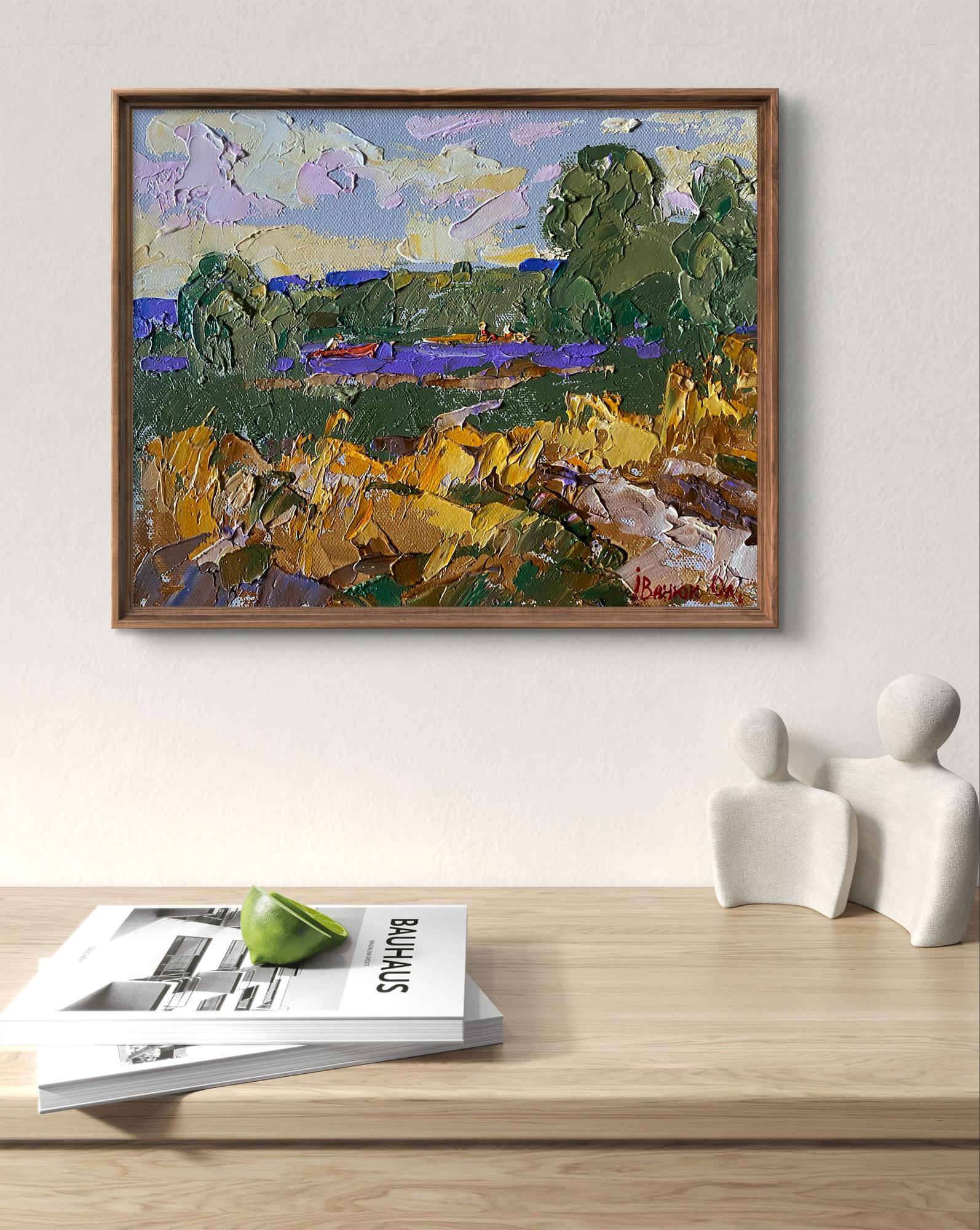 Framed impressionist oil painting Small river by Oleksiy Ivanyuk