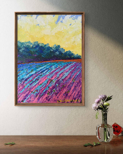 Oil painting Warm days in the fields by V. Zadorozhnya in wooden frame