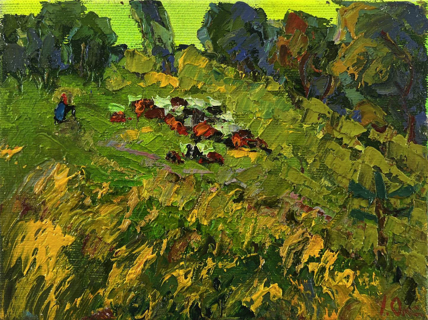 Vibrant impressionistic oil painting Walk through the Meadows by Oksana Ivanyuk