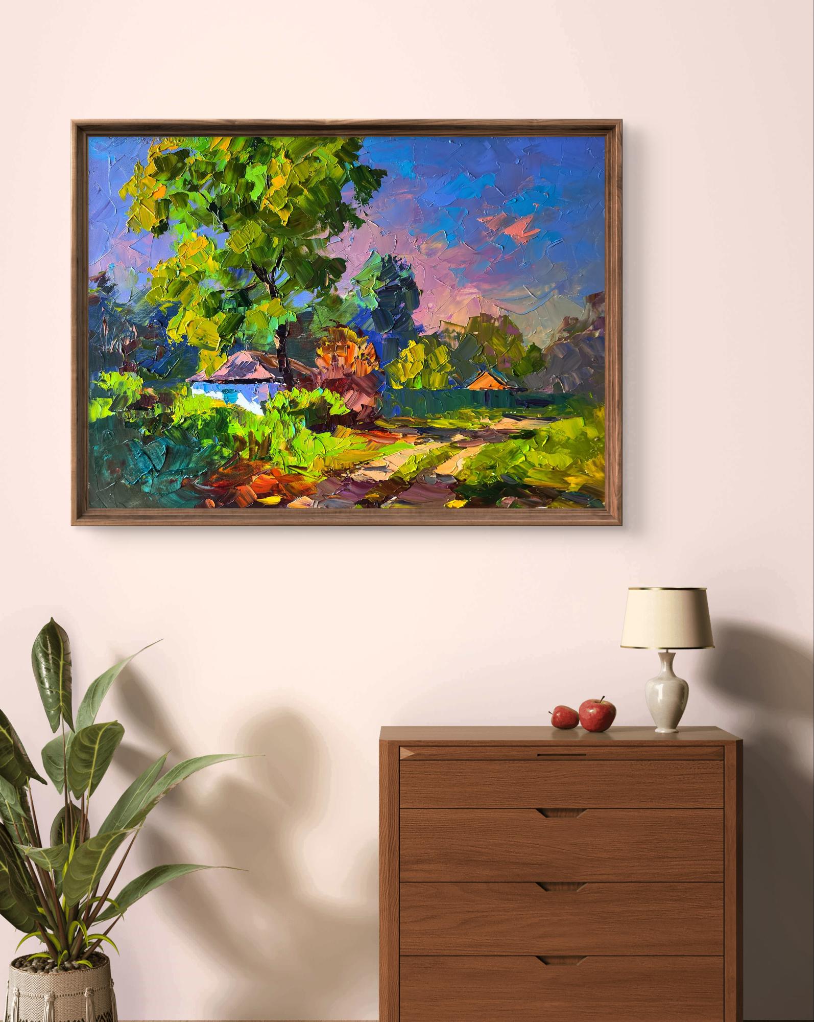 Oil painting Autumn came suddenly by Boris Serdyuk in rustic frame