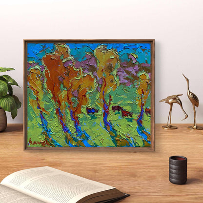 Oil painting Sunny Meadows by Oleksiy Ivanyuk in wooden frame