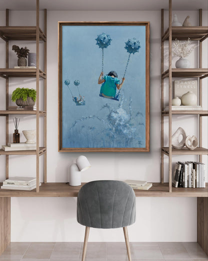 Oil painting Aerial skating by Oleg Kateryniuk in wooden frame