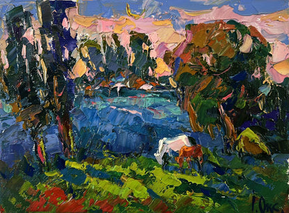 Vibrant impressionist oil painting Morning nature by Oksana Ivanyuk