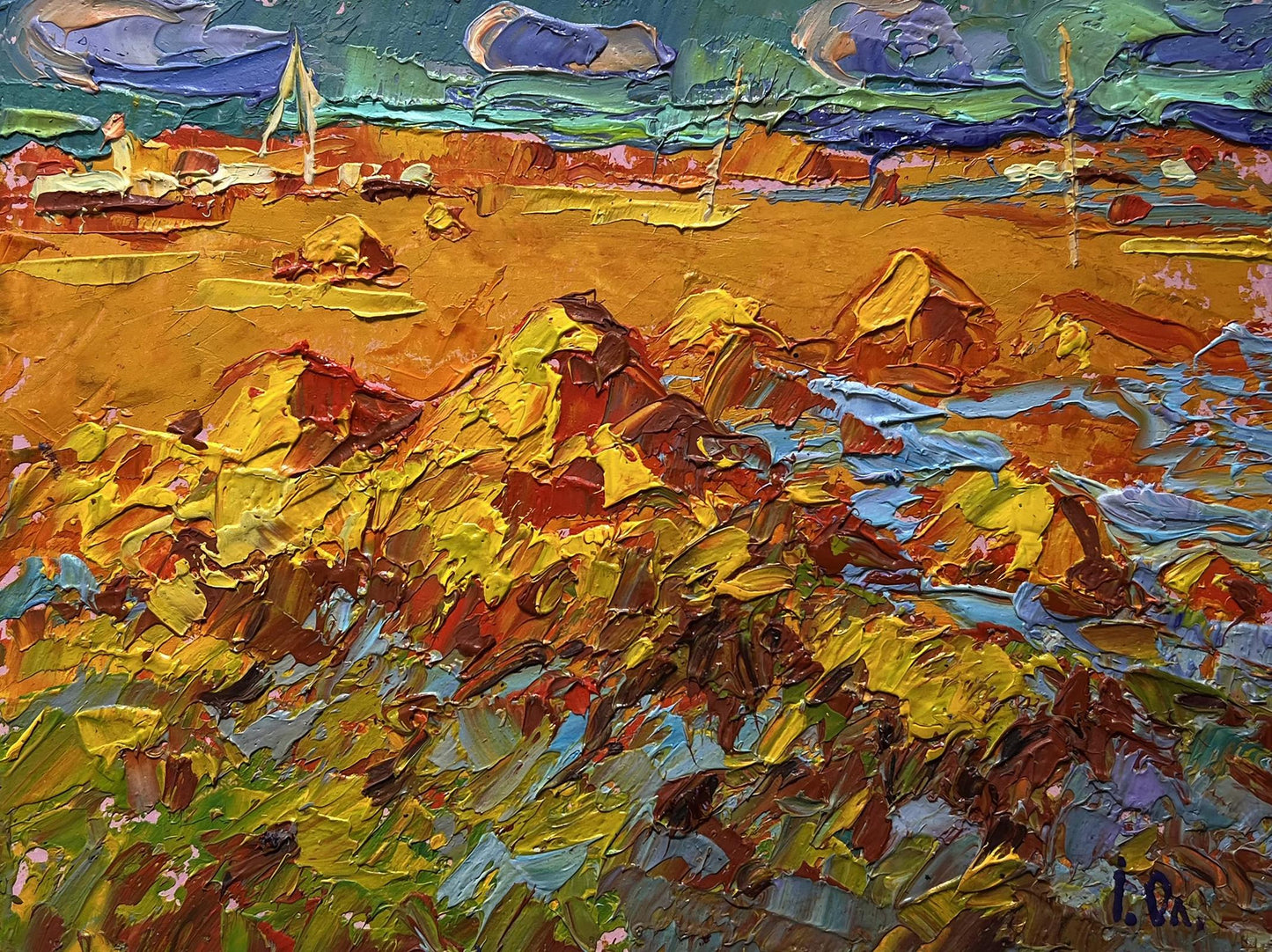 Vibrant impressionist oil painting Hay harvest in autumn by Oleksiy Ivanyuk