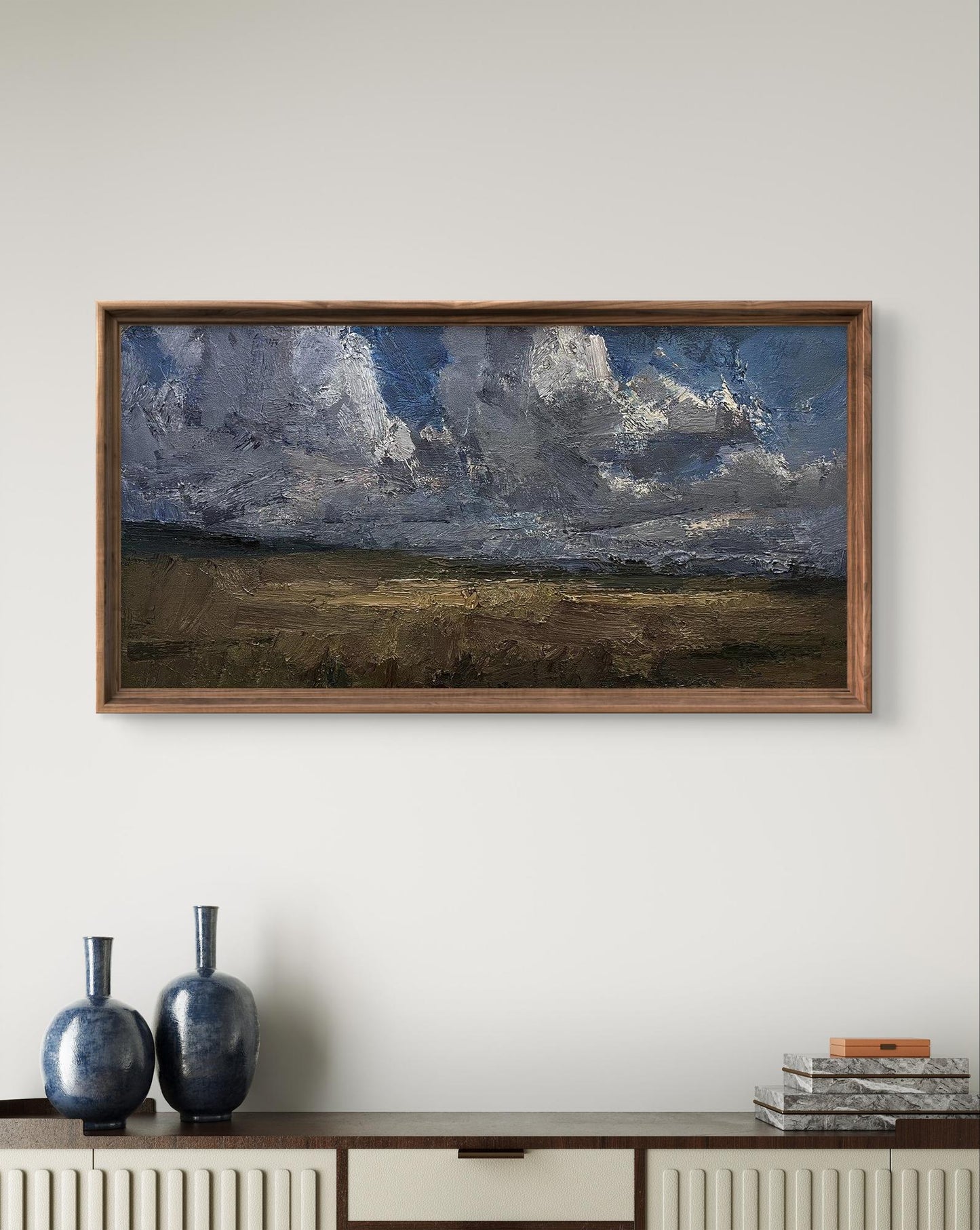 Oil painting Clouds over the field by Arsen Rustamov in rustic frame