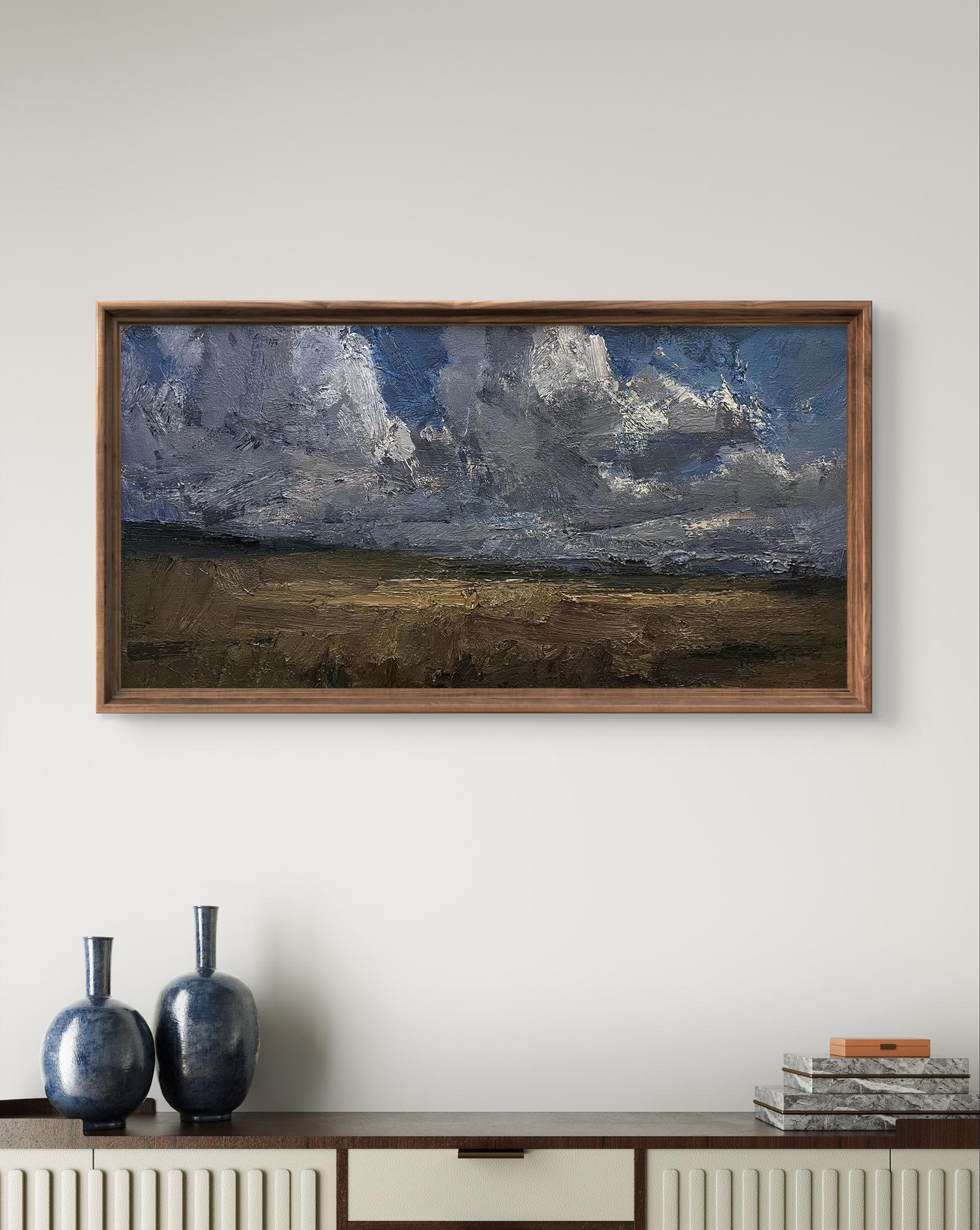 Oil painting Clouds over the field by Arsen Rustamov in rustic frame