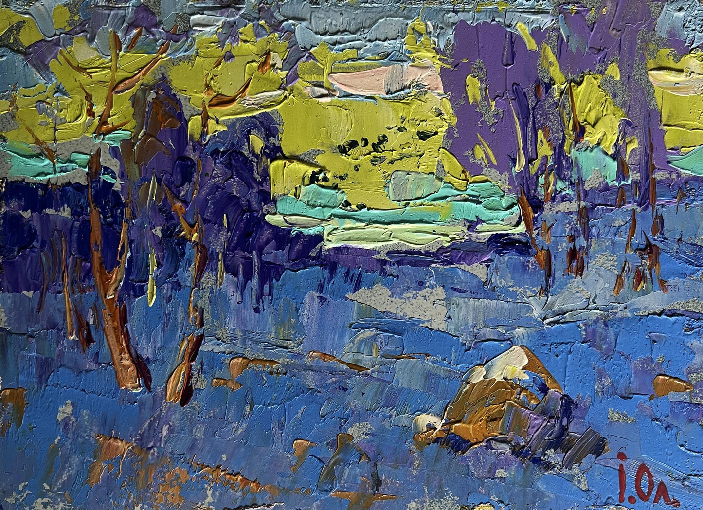 Vibrant Winter evening with sunset oil painting by Oleksiy Ivanyuk