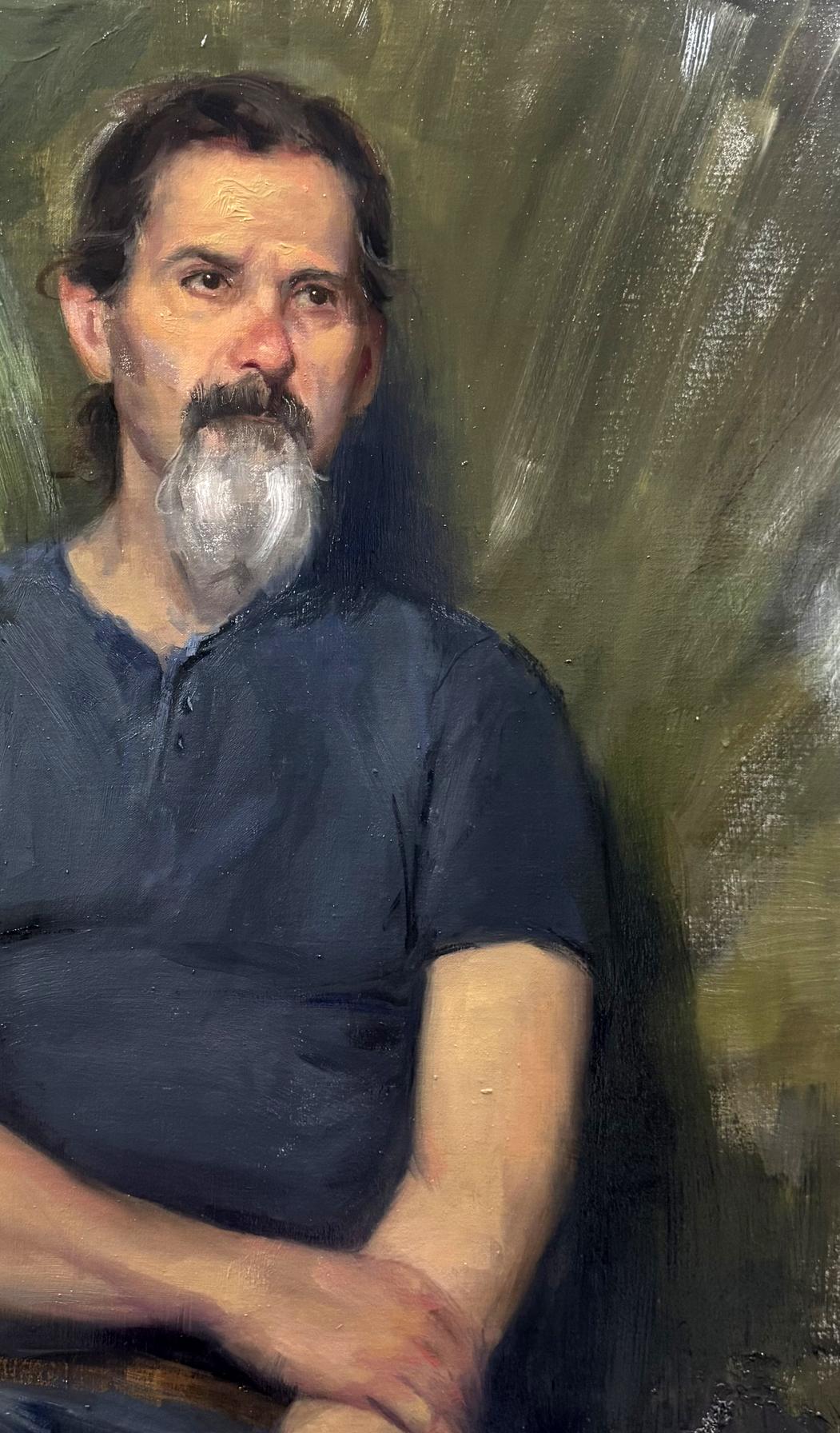 Oil painting Thoughts of Jose Annam Butt portrait of man with dark hair and white beard