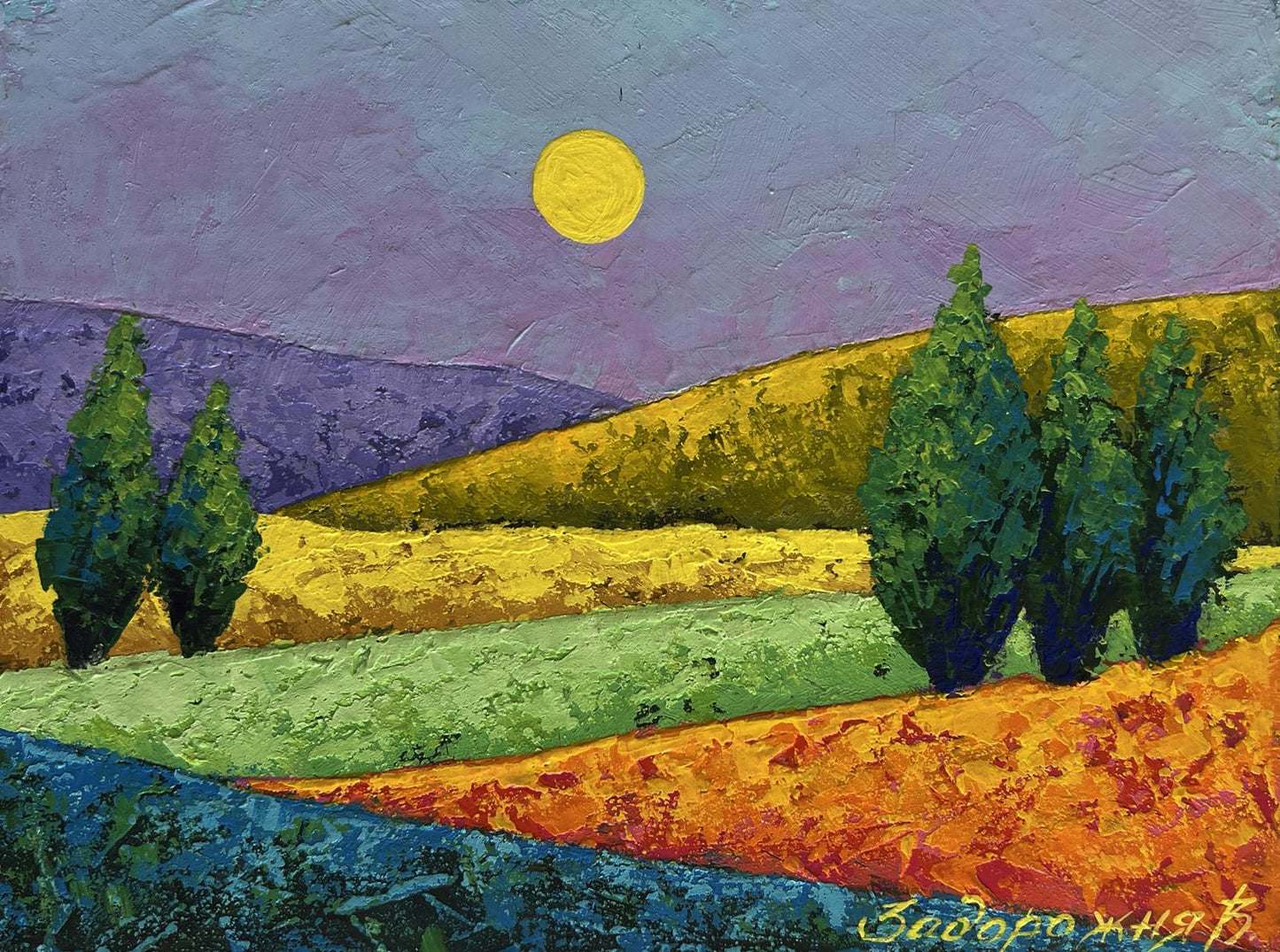 Vibrant impressionist oil painting Light summer breeze in the field by V. Zadorozhnya