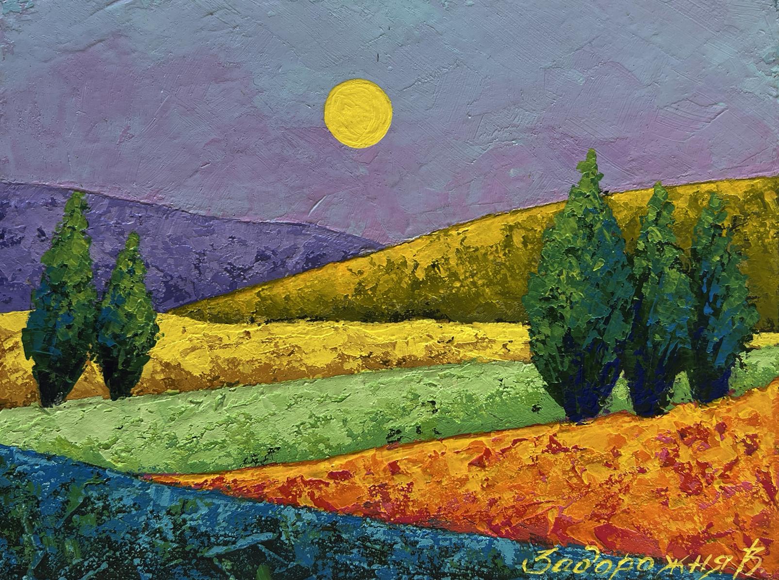 Vibrant impressionist oil painting Light summer breeze in the field by V. Zadorozhnya