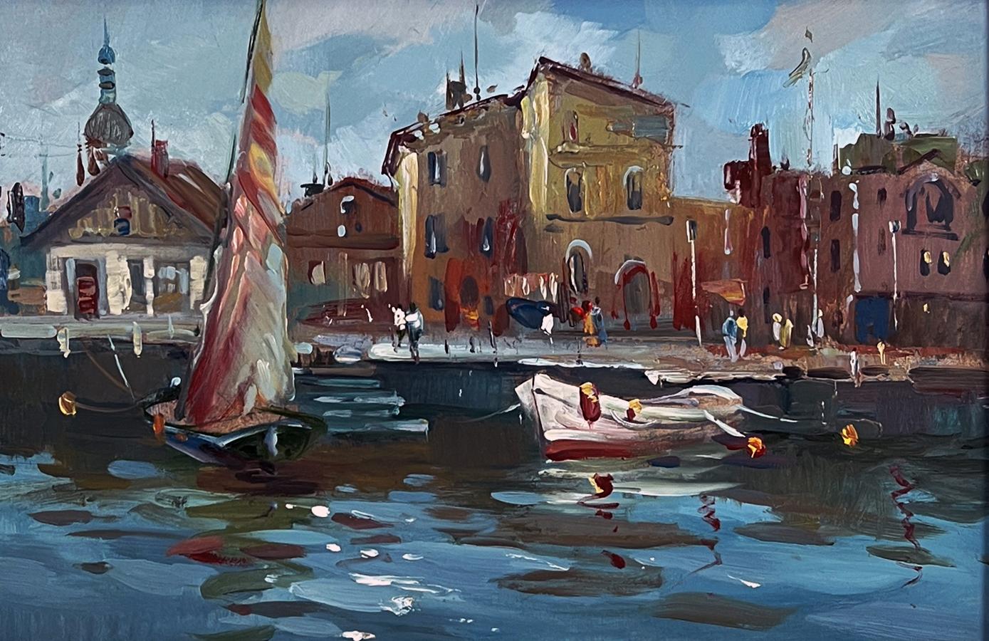 Vibrant impressionist oil painting of ancient Venice streets by Yuriy Suprunchuk
