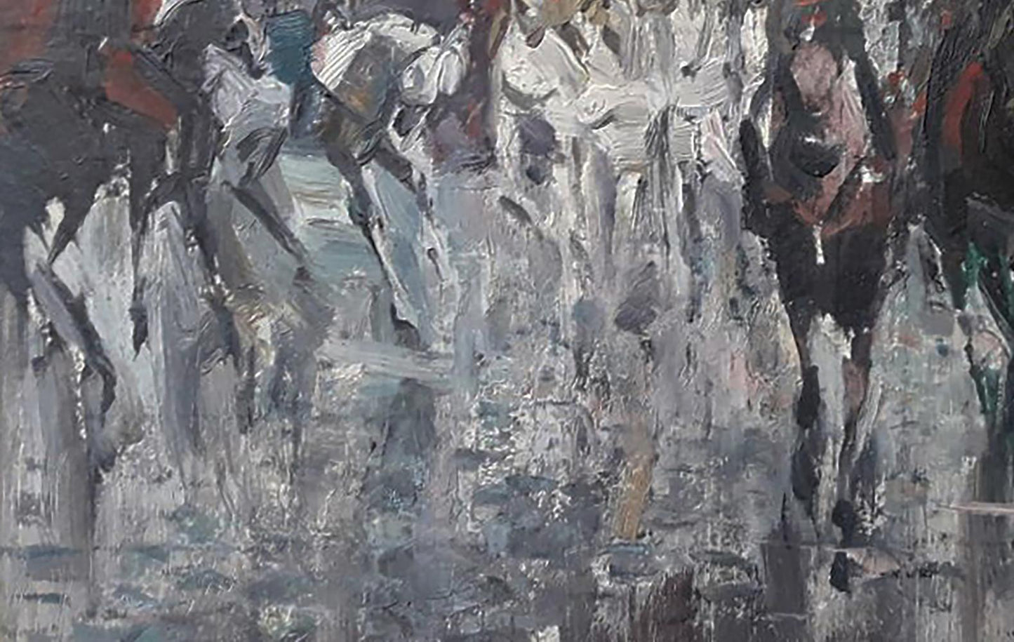 Abstract gray horse parade oil painting on Red Square by Vasily Korkishko
