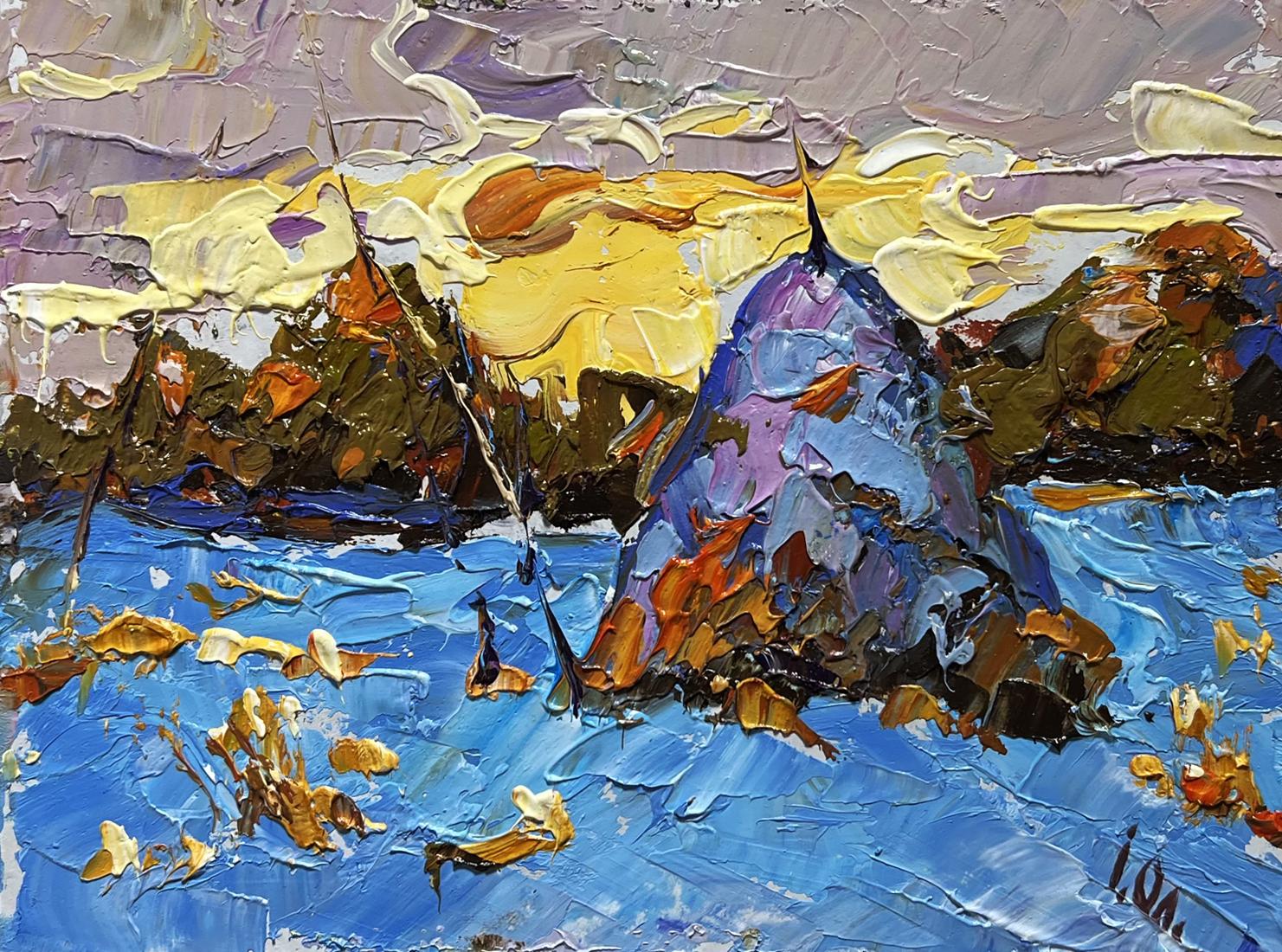 Oil painting Snow blue by Oleksiy Ivanyuk: purple rock formation