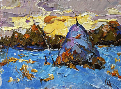 Oil painting Snow blue by Oleksiy Ivanyuk: purple rock formation