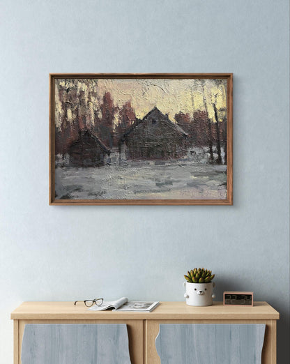 Oil painting Evening has come by Volodymyr Pashchenko snowy landscape