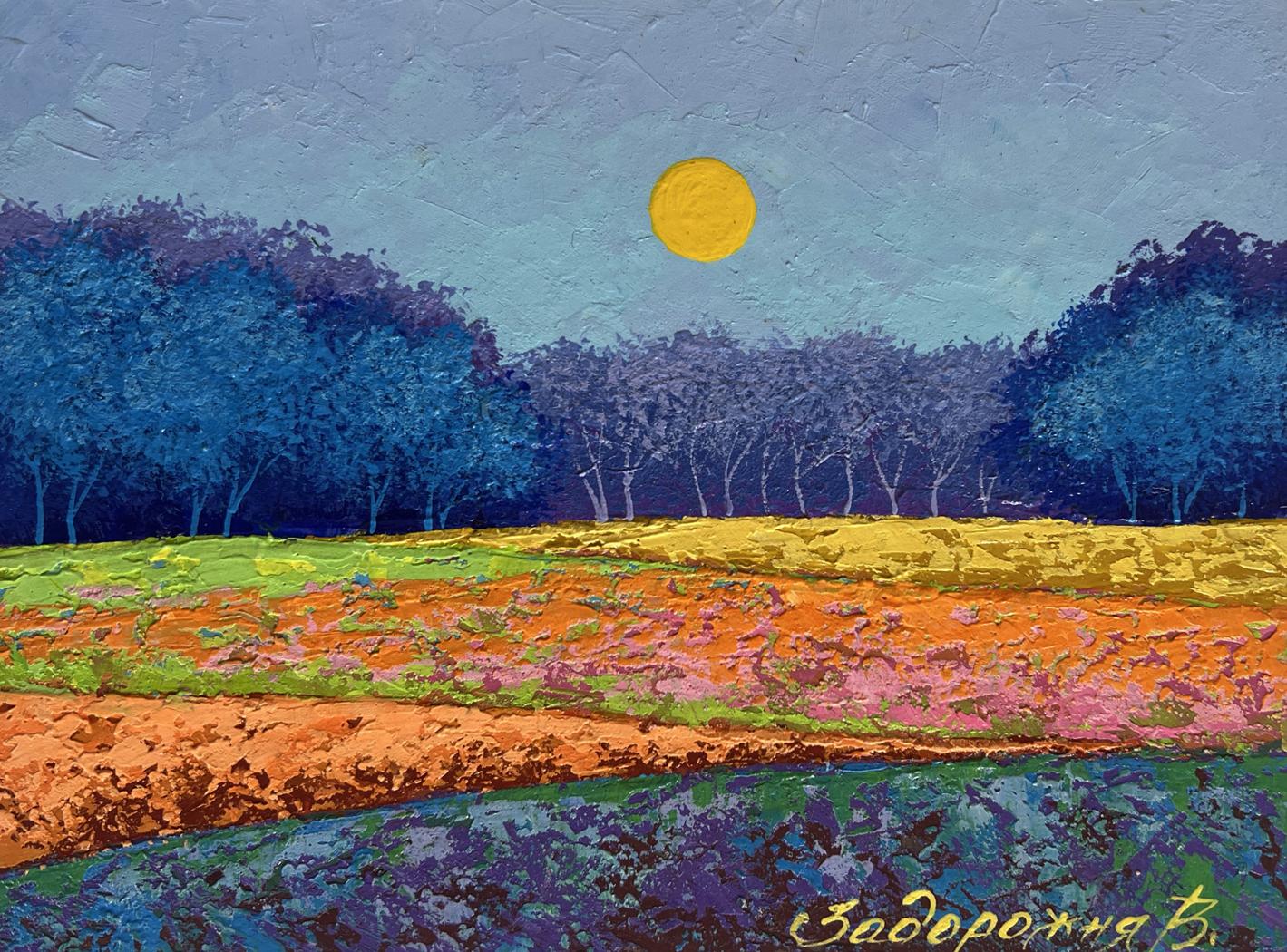 Oil painting Warm wind over the meadows by V. Zadorozhnya vibrant landscape