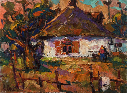 Vibrant impressionistic oil painting Evening in the yard by Oksana Ivanyuk