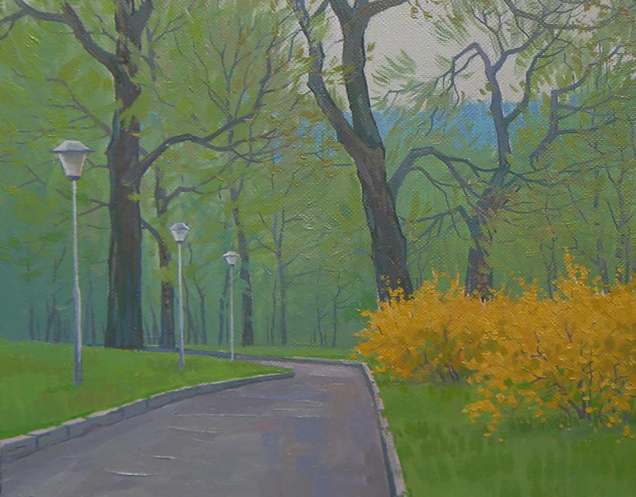 Oil painting of serene Spring City Park by Valery Savenets