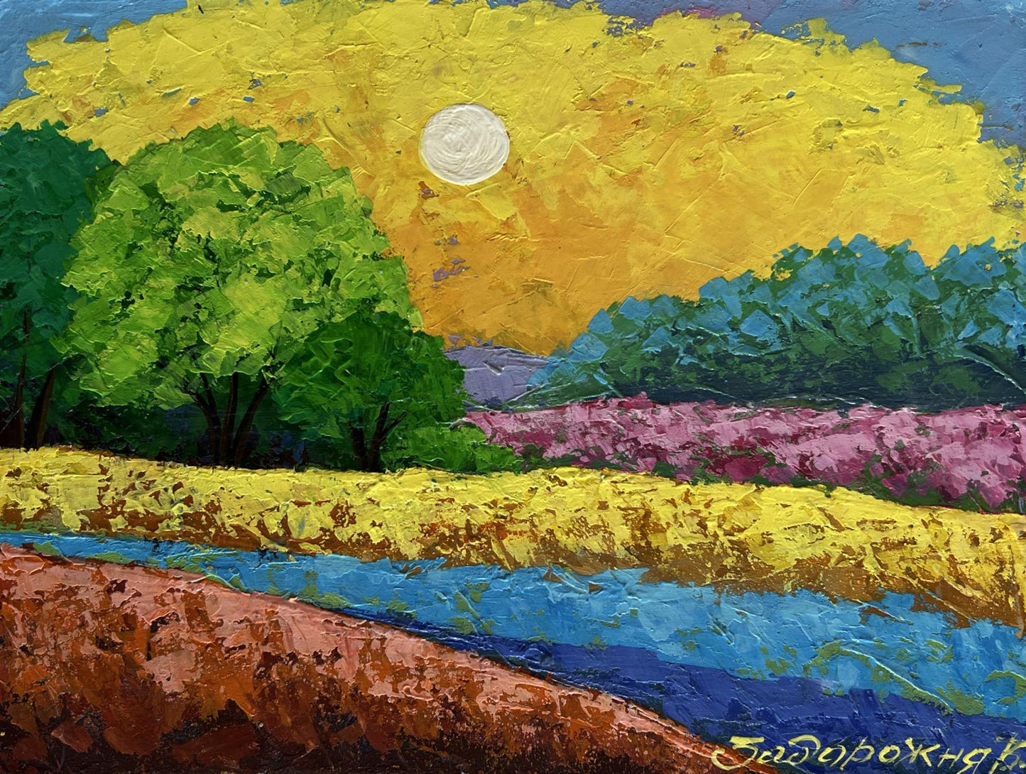 Vibrant impressionistic oil painting Warm summer evening in the field by V. Zadorozhnya