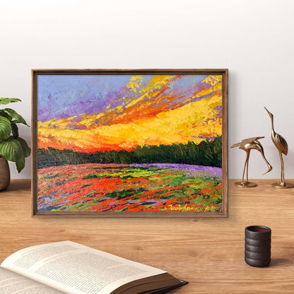 Oil painting Watching the sunset in the field by V. Zadorozhnya