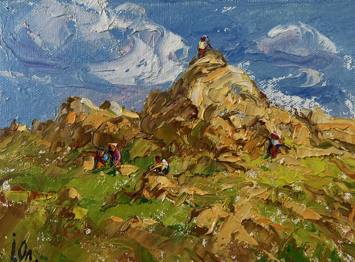 Oil painting Light and Peace among the meadows by Oleksiy Ivanyuk: rocky peak
