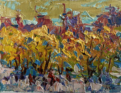 Vibrant impressionist oil painting Autumn city alley by Oleksiy Ivanyuk