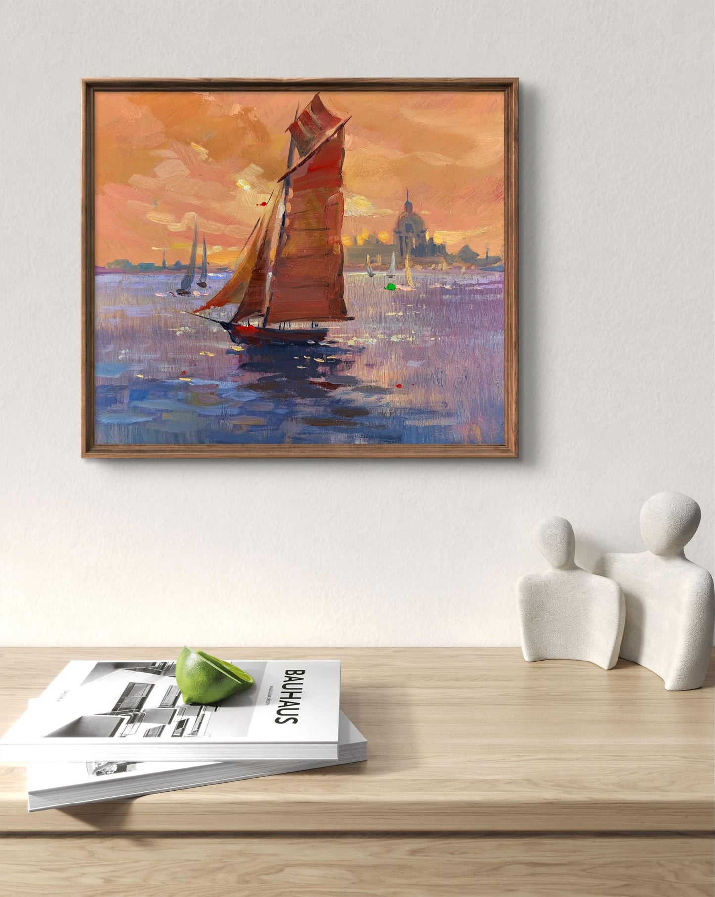 Framed oil painting Evening sailing sailboat at sunset by Yuriy Suprunchuk