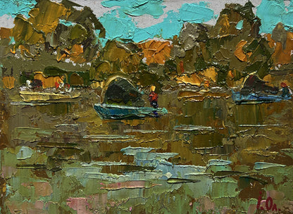 Impasto oil painting The boats are sailing by Oleksiy Ivanyuk