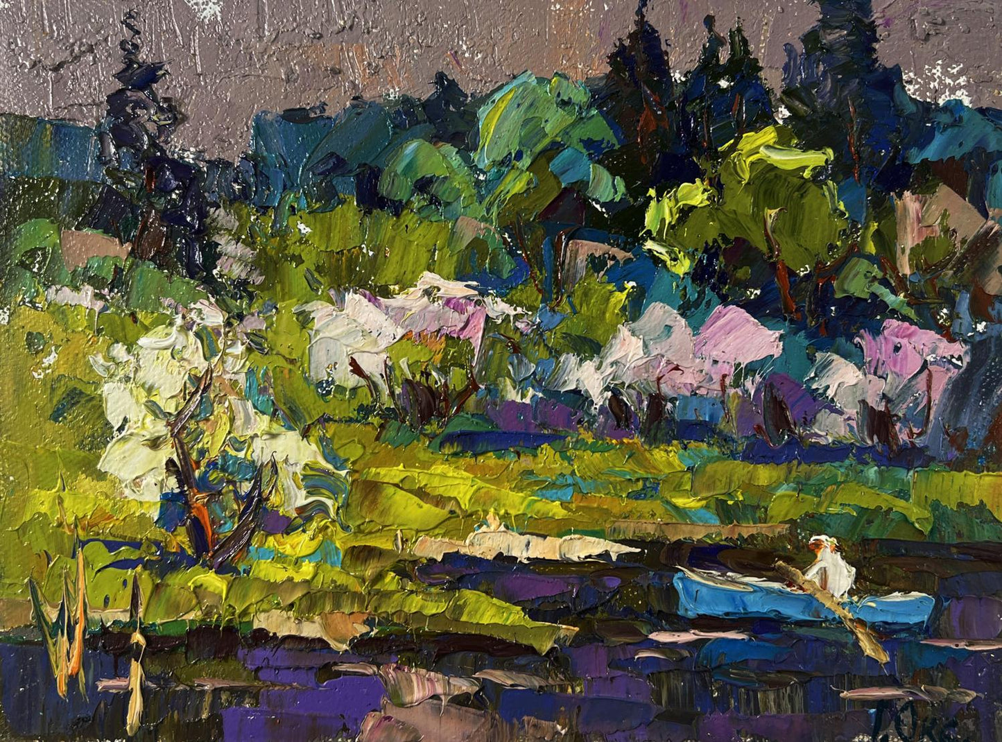 Vibrant impressionist oil painting Breath of spring in green groves by Oksana Ivanyuk