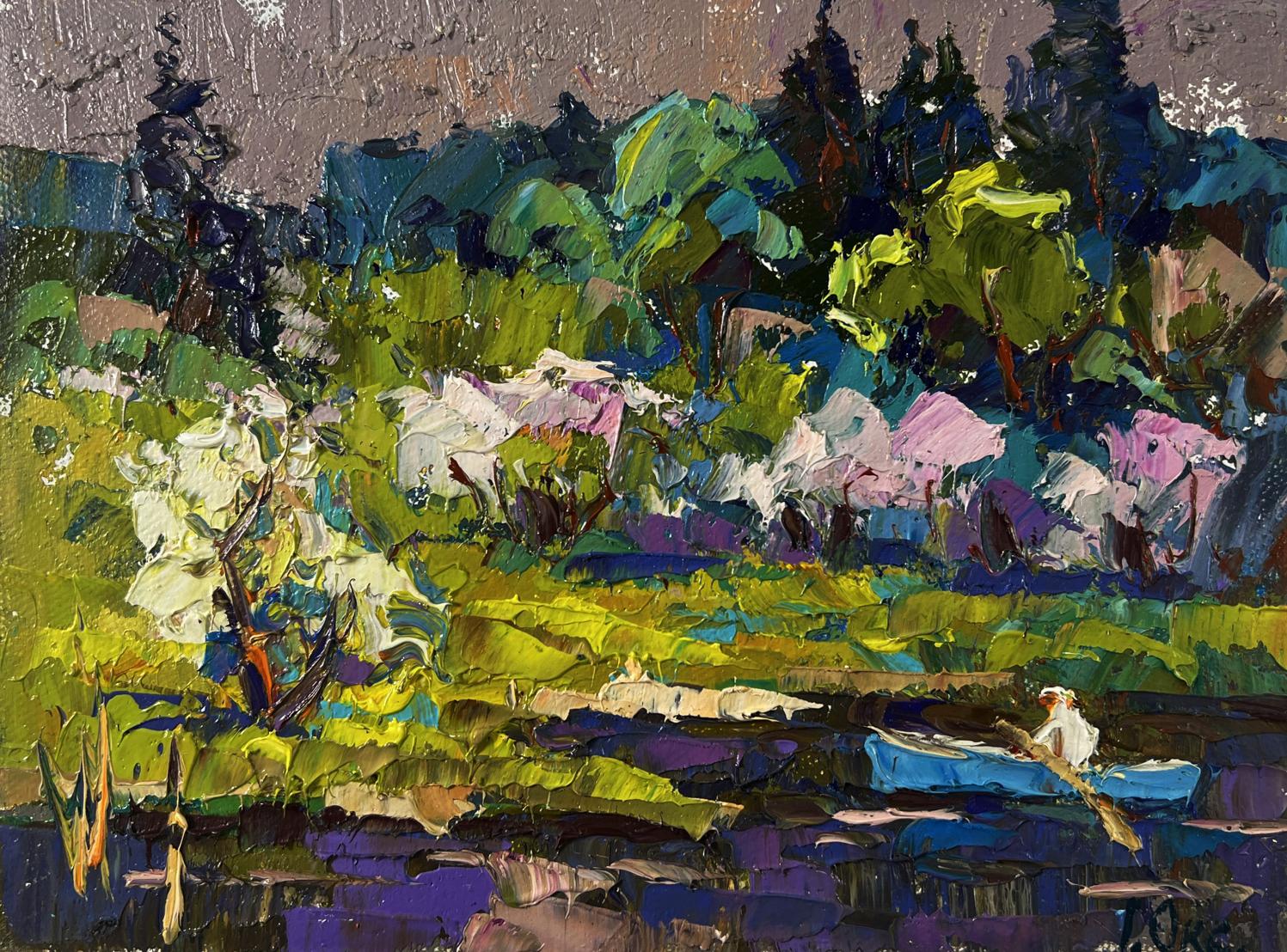 Vibrant impressionist oil painting Breath of spring in green groves by Oksana Ivanyuk