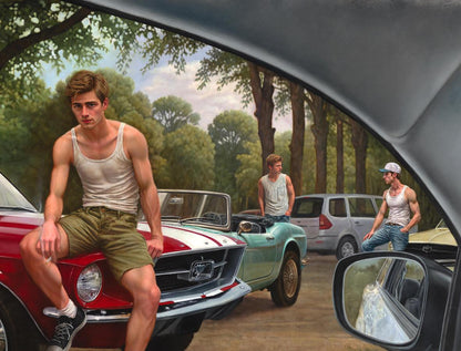 Oil painting American Boys On Cars Richard Fox