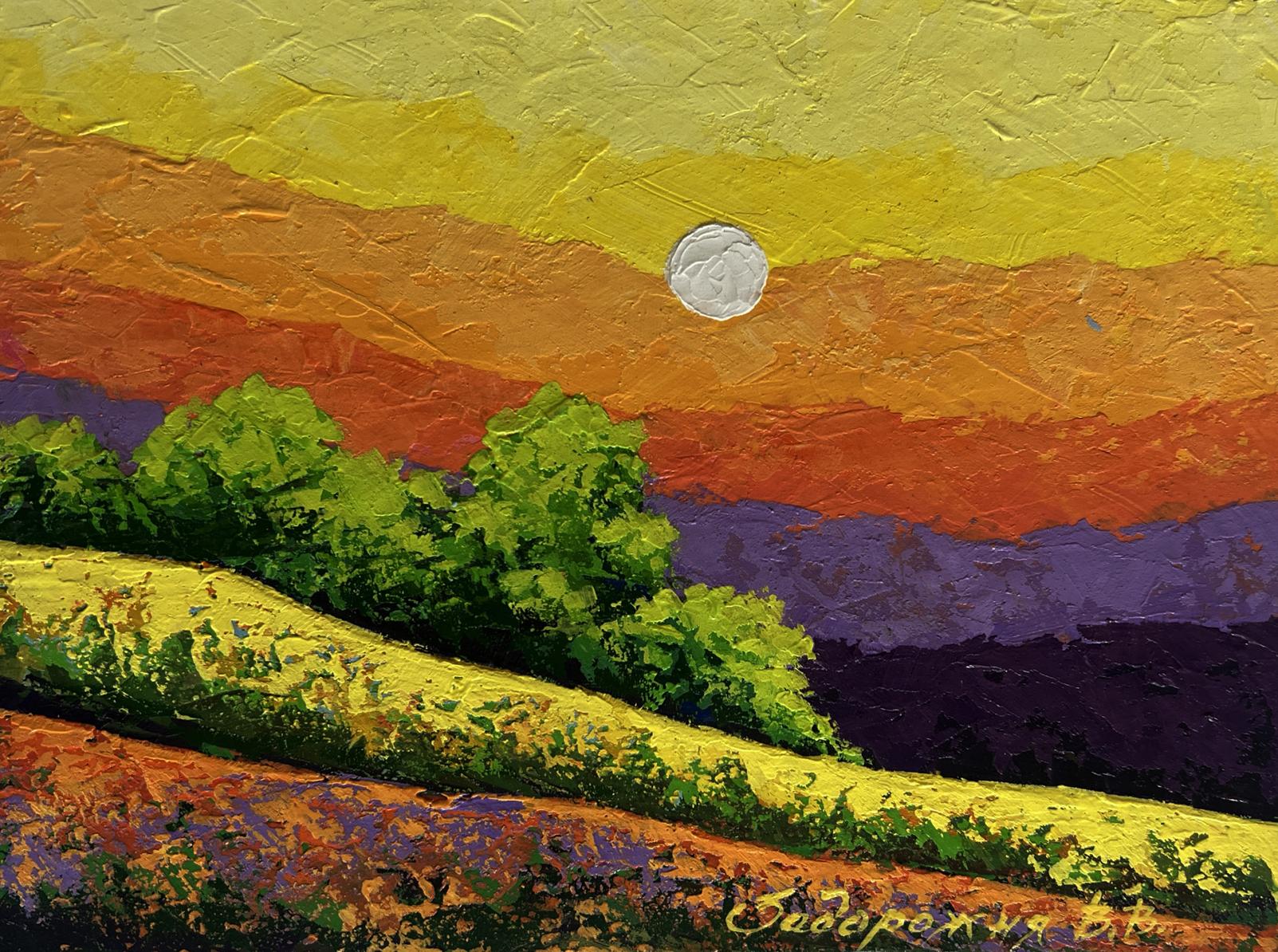 Oil painting of vibrant sunset shades by V. Zadorozhnya