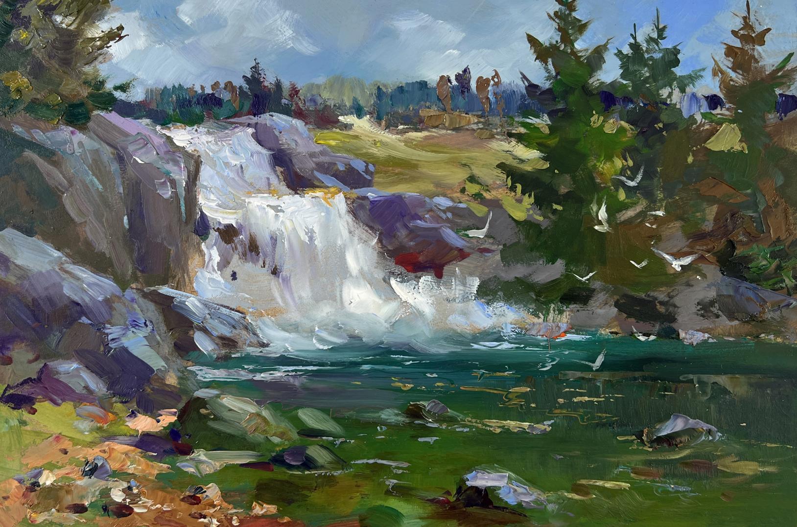 Oil painting of mountain waterfall by Yuriy Suprunchuk