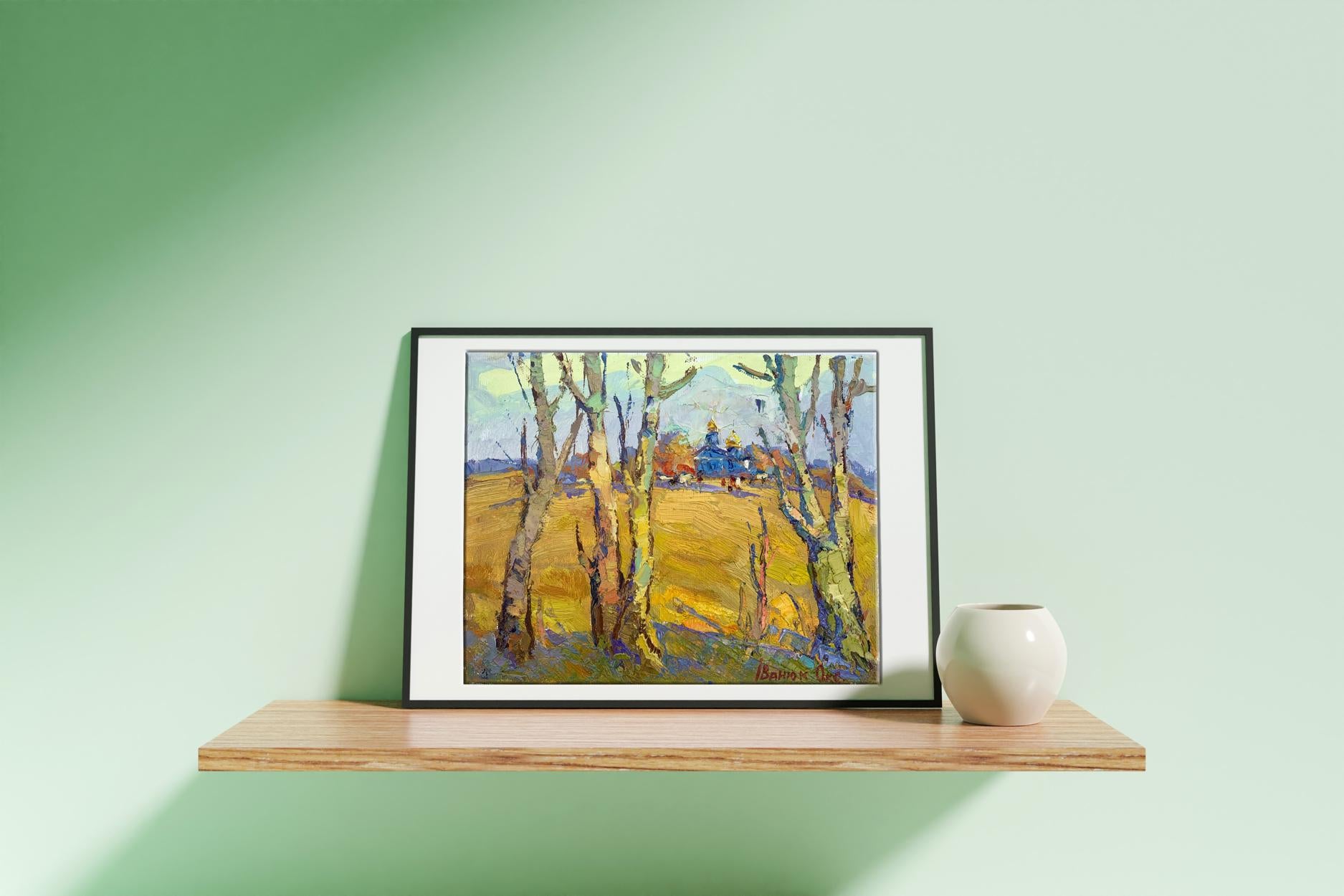 Oil painting The sound of autumn bells by Oksana Ivanyuk in black frame