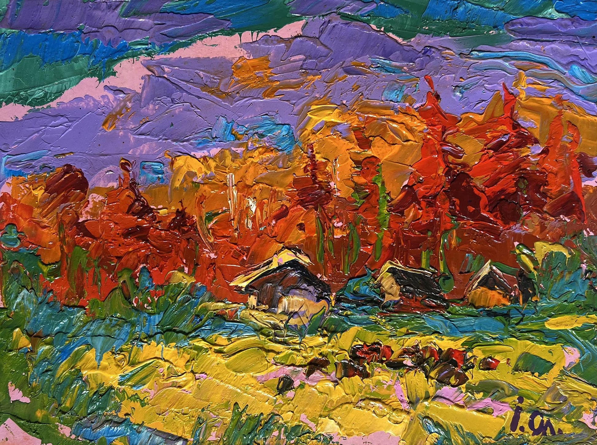 Vibrant impressionist oil painting Autumn in the Mountains by Oleksiy Ivanyuk