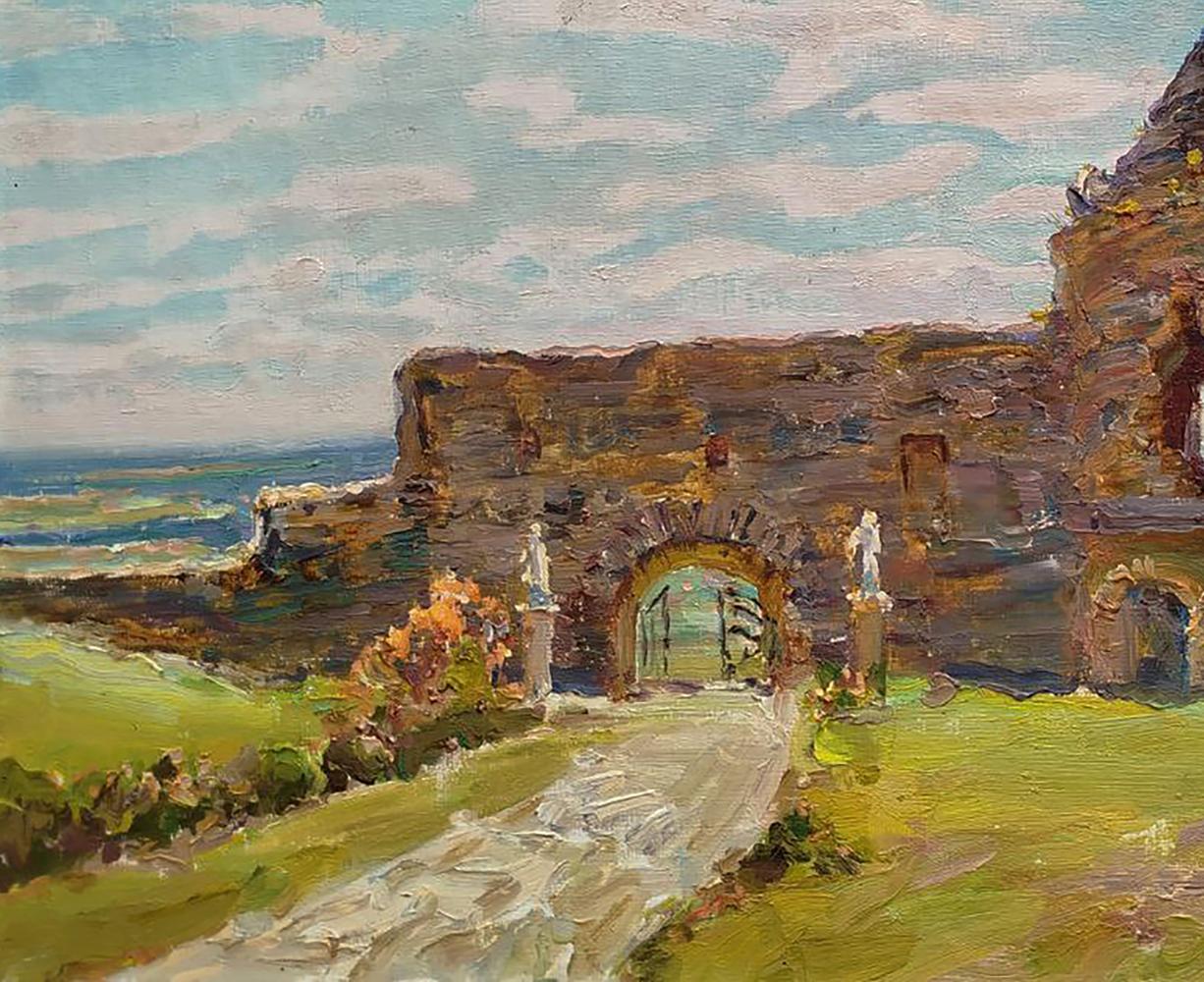 Oil painting of weathered castle ruins by Leonid Pavlenko