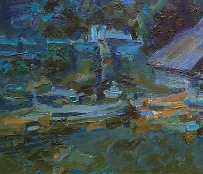 Impressionistic oil painting Twilight in the village by Leonid Pavlenko