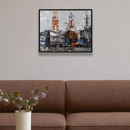 Oil painting of Lighthouse ship Amrumbank by Volodymyr Gluhomanyuk in black frame