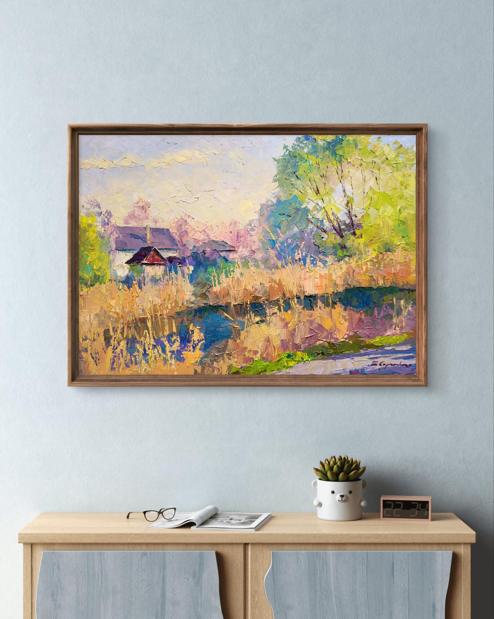 Oil painting Sunny April by Boris Serdyuk: impressionist village landscape