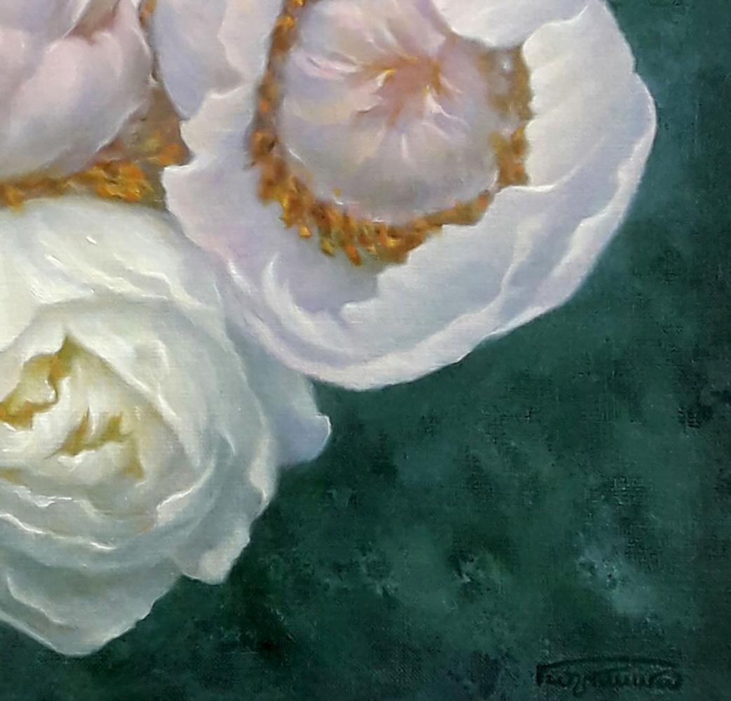 Delicate white peonies by Vasily Korkishko oil painting style