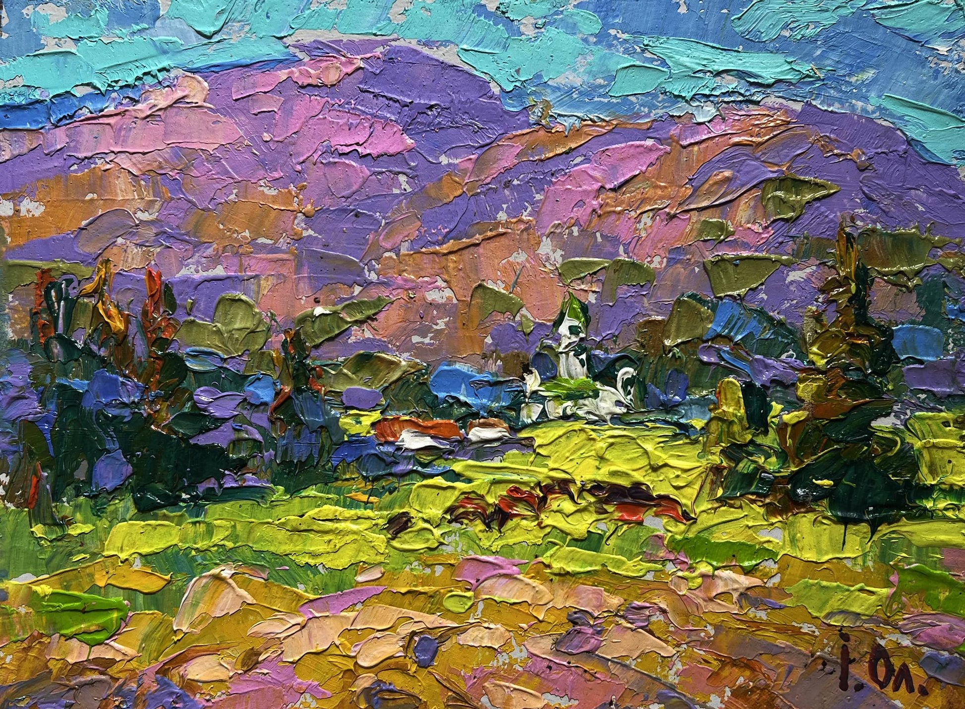 Vibrant impressionist oil painting In the mountain fields by Oleksiy Ivanyuk