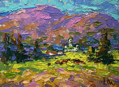 Vibrant impressionist oil painting In the mountain fields by Oleksiy Ivanyuk
